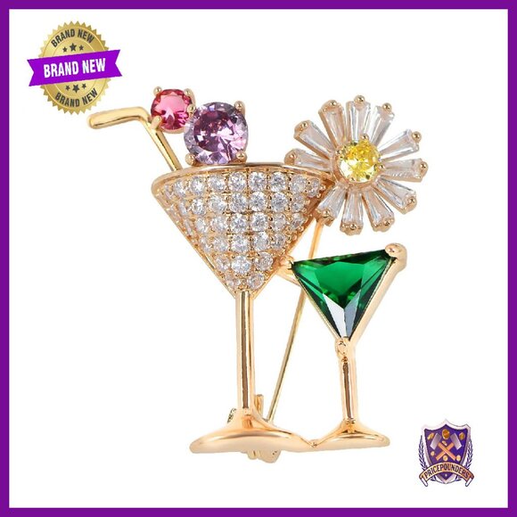 Jewelry - Crystal Rhinestone Cocktail Glass Brooch Pin for Women Party Jewelry